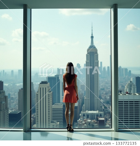 City skyline view from a high window at midday Generative AI 133772135