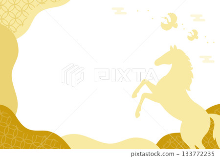 Year of the Horse New Year's card material, golden horse and Japanese-style frame Year of the Horse New Year's card material, golden horse and Japanese-style frame 133772235