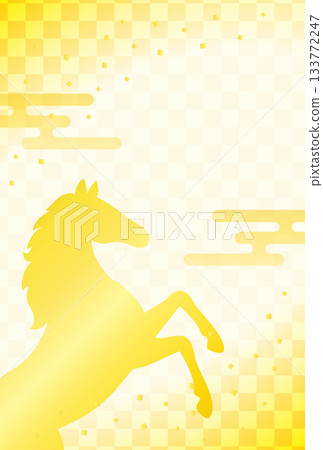 Year of the Horse New Year's card material, golden horse and Japanese-style background Year of the Horse New Year's card material, golden horse and Japanese-style background 133772247
