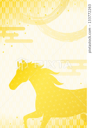 Year of the Horse New Year's card material, golden horse and Japanese pattern background Year of the Horse New Year's card material, golden horse and Japanese pattern background 133772263