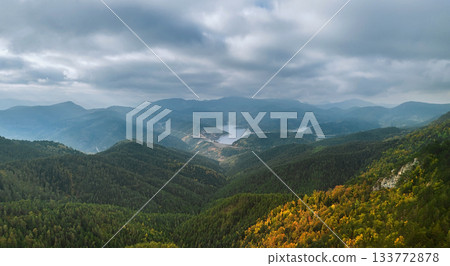 Aerial Mountainous Landscape Surrounding Zaovine Lake 133772878