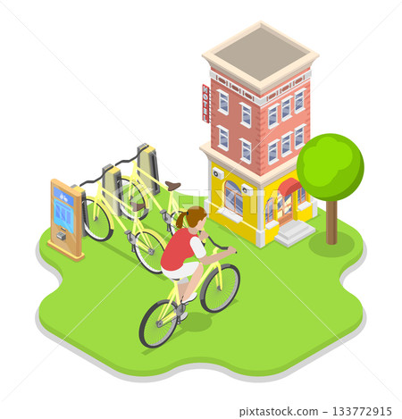 3D Isometric Flat Vector Illustration of Urban Transportation, Eco Friendly Transport. Item 3 133772915
