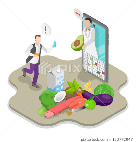 3D Isometric Flat Vector Illustration of Diet Plan, Promoting Healthy Eating. Item 1 133772947