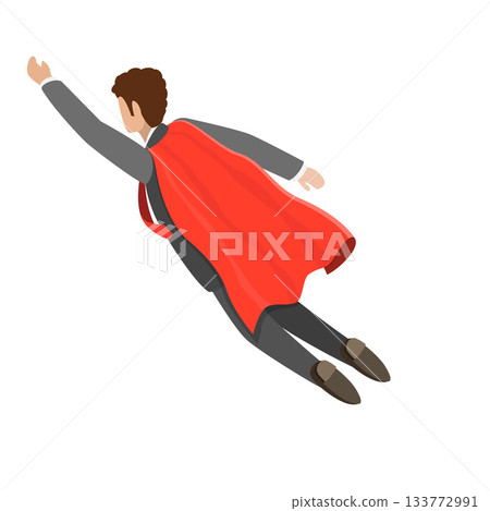 3D Isometric Flat Vector Set of Hero Persons, Superhero Business Persons Various Poses. Item 4 133772991