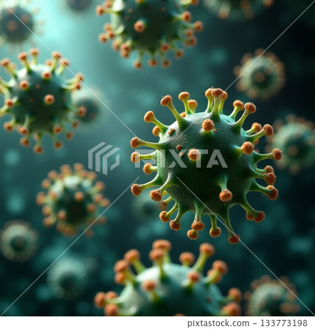 Detailed close up of virus particles in a microscopic view Generative AI 133773198