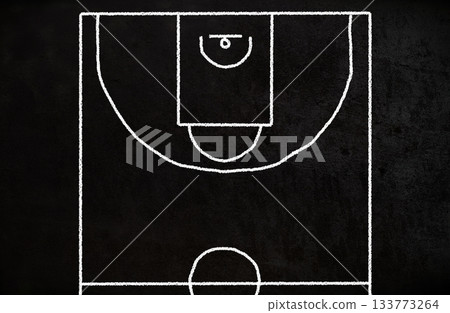 basketball field hand drawn with chalk on blackboard basketball field hand drawn with chalk on blackboard 133773264