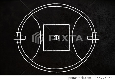australian football field hand drawn with chalk on blackboard 133773268