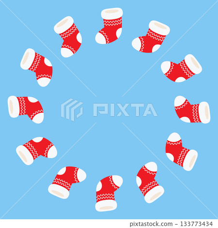 Round frame Christmas stocking. Isolated background. Vector simple flat illustration 133773434