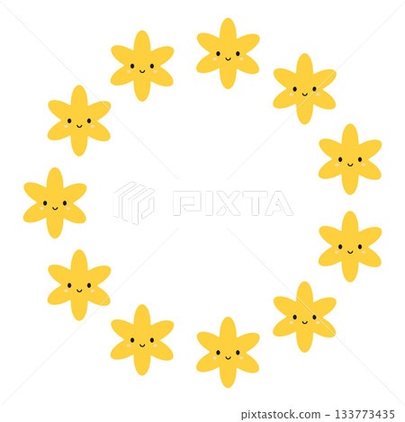 Round frame with cute stars. Isolated white background. Simple flat vector illustration Round frame with cute stars. Isolated white background. Simple flat vector illustration 133773435