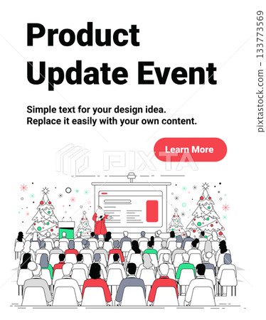 Santa Christmas product update event presentation audience festive decorated trees business conference meeting holiday celebration stage screen Santa Christmas product update event presentation audience festive decorated trees business conference meeting holiday celebration stage screen 133773569