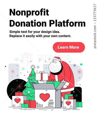 Santa nonprofit donation platform Christmas charity gifts boxes Christmas tree festive background holiday giving modern web banner Santa nonprofit donation platform Christmas charity gifts boxes Christmas tree festive background holiday giving modern web banner 133773617