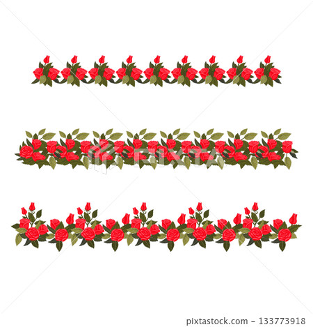 A set of borders of bright red roses for your design. A set of borders of bright red roses for your design. 133773918