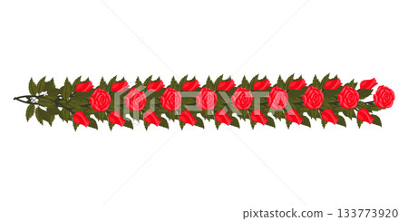 A border of bright red, lush roses and buds for your design. A border of bright red, lush roses and buds for your design. 133773920