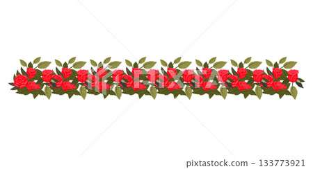 A border of bright red, lush roses and buds for your design. A border of bright red, lush roses and buds for your design. 133773921