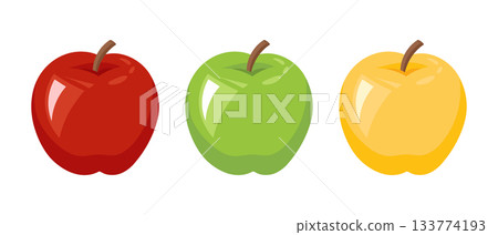 Set of apples. Red, yellow and green apple icons on a white background. 133774193