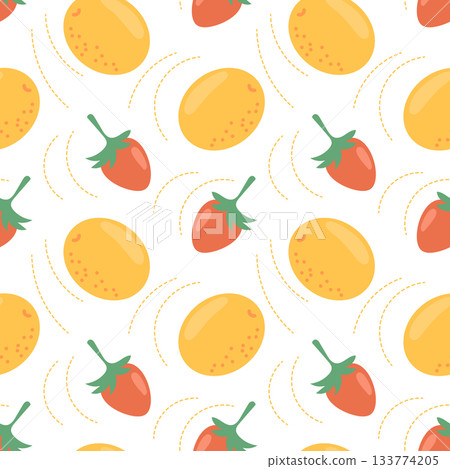 Seamless pattern of strawberries and lemons. Cute fruity background. Seamless pattern of strawberries and lemons. Cute fruity background. 133774205