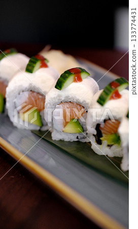 A shot of tasty sushi up close 133774431