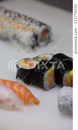 A shot of tasty sushi up close 133774453