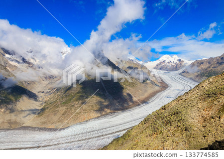 Scenic view on Great Aletsch Glacier in Valais canton, Switzerland 133774585