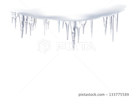 Realistic illustration of hanging icicles with snow on a transparent background Realistic illustration of hanging icicles with snow on a transparent background 133775589