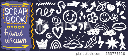 Hand drawn doodle set of simple kids illustrations Hand drawn doodle set of simple kids illustrations 133775618