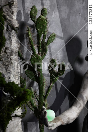 moss covered branch with glowing orb, biodesigner installation moss covered branch with glowing orb, biodesigner installation 133775811