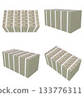 Economic illustration material - Stacks of banknotes, new banknotes, realistic 10,000 yen, 1 billion yen, stacked flat (2), cut four-piece set (2) 133776311