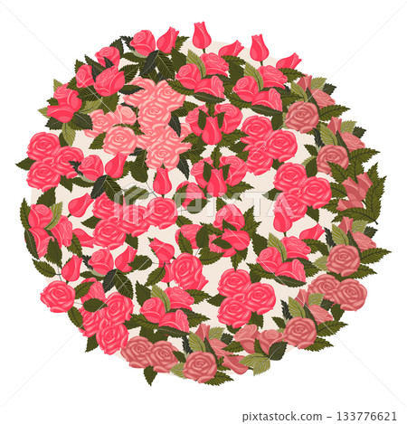 A circular arrangement of pink roses. A circular arrangement of pink roses. 133776621