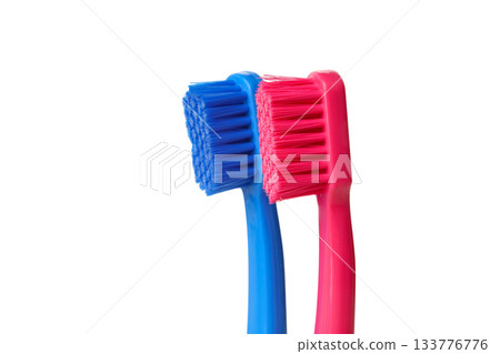 Two vibrant toothbrushes for daily dental care, isolated, PNG Two vibrant toothbrushes for daily dental care, isolated, PNG 133776776