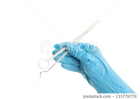Gloved hand with dental tools for treatment, PNG Gloved hand with dental tools for treatment, PNG 133776778
