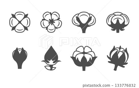 Cartoon White Cotton Flowers and Buds Set Natural Material Concept Flat Design Style. Vector illustration of Fluffy Flower Cartoon White Cotton Flowers and Buds Set Natural Material Concept Flat Design Style. Vector illustration of Fluffy Flower 133776832