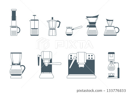 Pouring Method for Cold Coffee Brewing Concept. Vector illustration of Glass Pour-over Drip Kettle and Cup Pouring Method for Cold Coffee Brewing Concept. Vector illustration of Glass Pour-over Drip Kettle and Cup 133776833