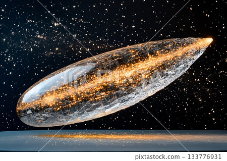 Shooting star with shimmering crystalline structure across a night sky 133776931
