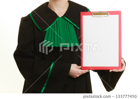woman lawyer holding empty blank clipboard woman lawyer holding empty blank clipboard 133777450