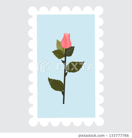 Postage stamp depicting a light pink rose on a stem. Postage stamp depicting a light pink rose on a stem. 133777766
