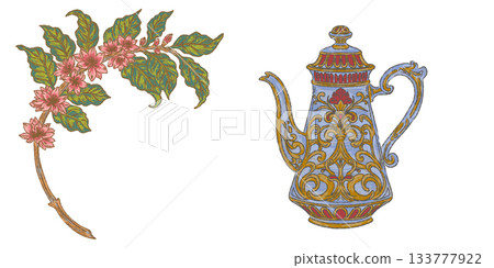 vintage tea pot with flowers vintage tea pot with flowers 133777922