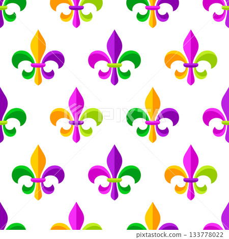 Mardi Gras party seamless pattern. Fleur de lis heraldic symbol. Carnival illustration for traditional holiday or festival. Mardi Gras party seamless pattern. Fleur de lis heraldic symbol. Carnival illustration for traditional holiday or festival. 133778022