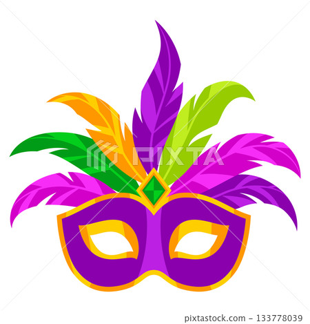 Mardi Gras mask with feathers. Carnival illustration for traditional holiday or festival. Mardi Gras mask with feathers. Carnival illustration for traditional holiday or festival. 133778039