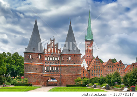 Holstentor and St. Peter's Church, Lubeck, Germany Holstentor and St. Peter's Church, Lubeck, Germany 133778117