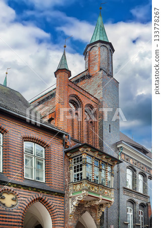 Renaissance bay window on Lubeck town hall, Germany 133778267