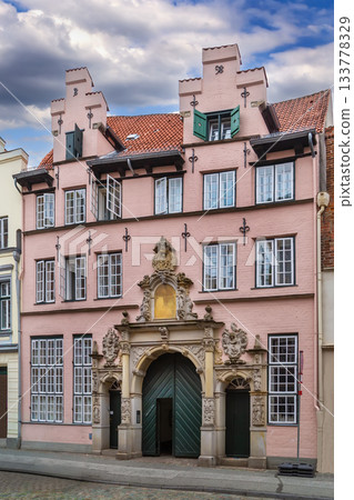 Facade of Fuchtingshof in Lubeck, Germany 133778329