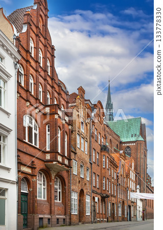 Street with historical houses in Lubeck, Germany 133778330
