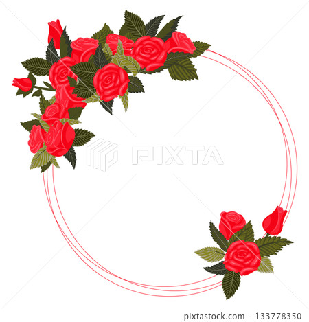 A lovely wreath of bright red, lush, graceful roses and buds for your design. A lovely wreath of bright red, lush, graceful roses and buds for your design. 133778350