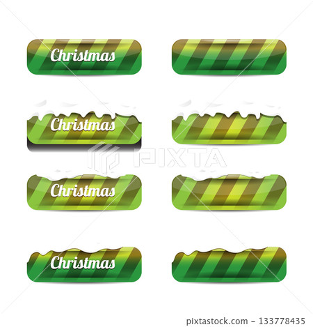 Christmas vector green glossy buttons set isolated on white background. Web green christmas sale buttons with snow, snow flakes, ice border. Winter button collection Christmas vector green glossy buttons set isolated on white background. Web green christmas sale buttons with snow, snow flakes, ice border. Winter button collection 133778435