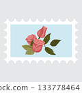 Postage stamp with an image of a composition of pink roses. 133778464