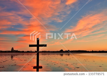 Dark Cross Low Tide Sunrise Reflection 133778571