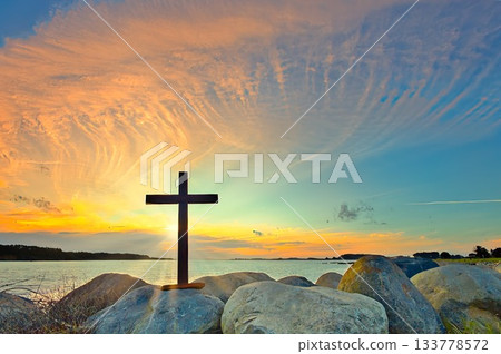 Dark Cross On The Rocks Sunset Dark Cross On The Rocks Sunset 133778572