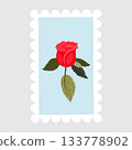 Postage stamp depicting a graceful red rose. 133778902