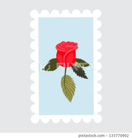 Postage stamp depicting a graceful red rose. Postage stamp depicting a graceful red rose. 133778902