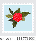 Postage stamp depicting a graceful red rose. 133778903